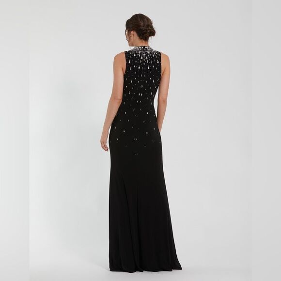 MAC DUGGAL 2260 Black High Neck Sleeveless Beaded Jersey Fitted Gown - Picture 4 of 12